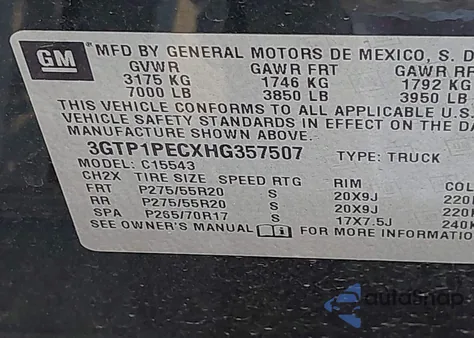 2017 GMC Sierra 1500 Denali z USA, uszkodzony, nr VIN 3GTP1PECXHG357507